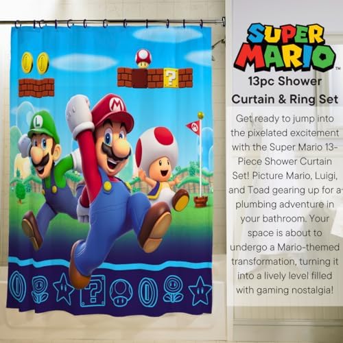 Franco Super Mario 13 Piece Shower Curtain and Ring Set