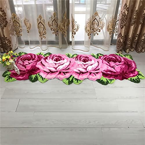 UKELER 65x236 inch Kitchen Runner Pink Rose Non-Slip Soft for Home