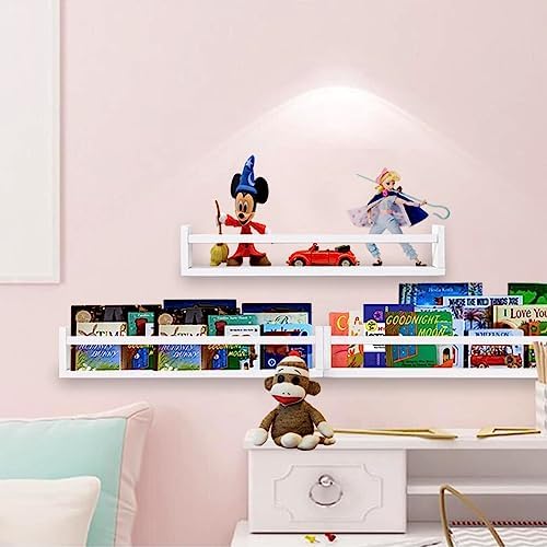Sturdy 24 Floating Bookshelves for Kids Set of 3 Solid White wood