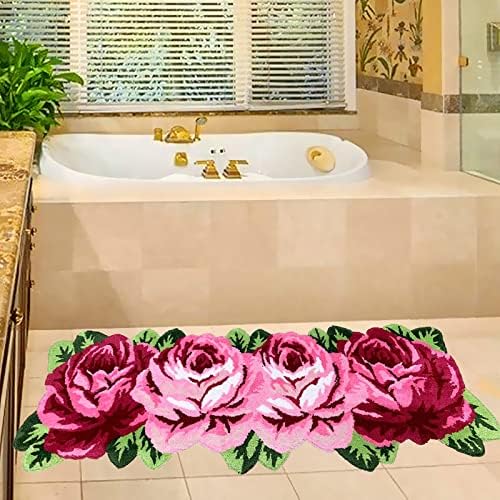 UKELER 65x236 inch Kitchen Runner Pink Rose Non-Slip Soft for Home