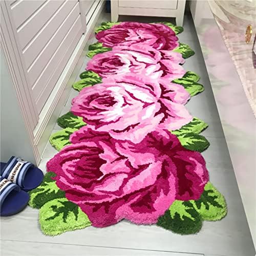 UKELER 65x236 inch Kitchen Runner Pink Rose Non-Slip Soft for Home