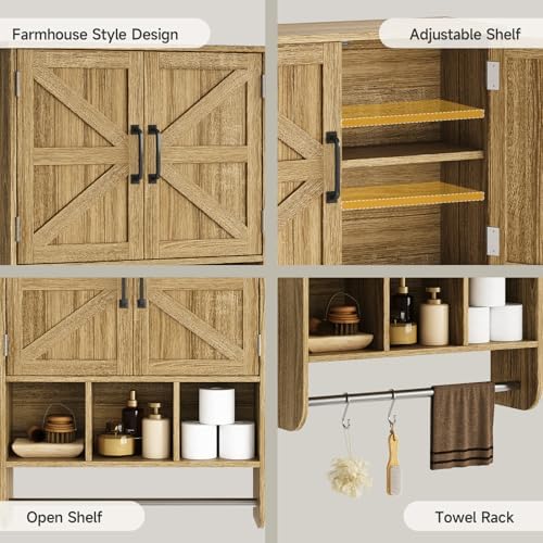 Rustic Bathroom Wall Cabinet with Towel Bar