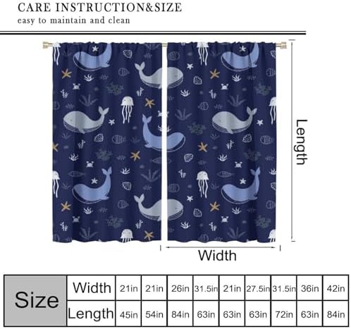 Whale Window Curtains for Kids Cartoon Se jellyfish Decor