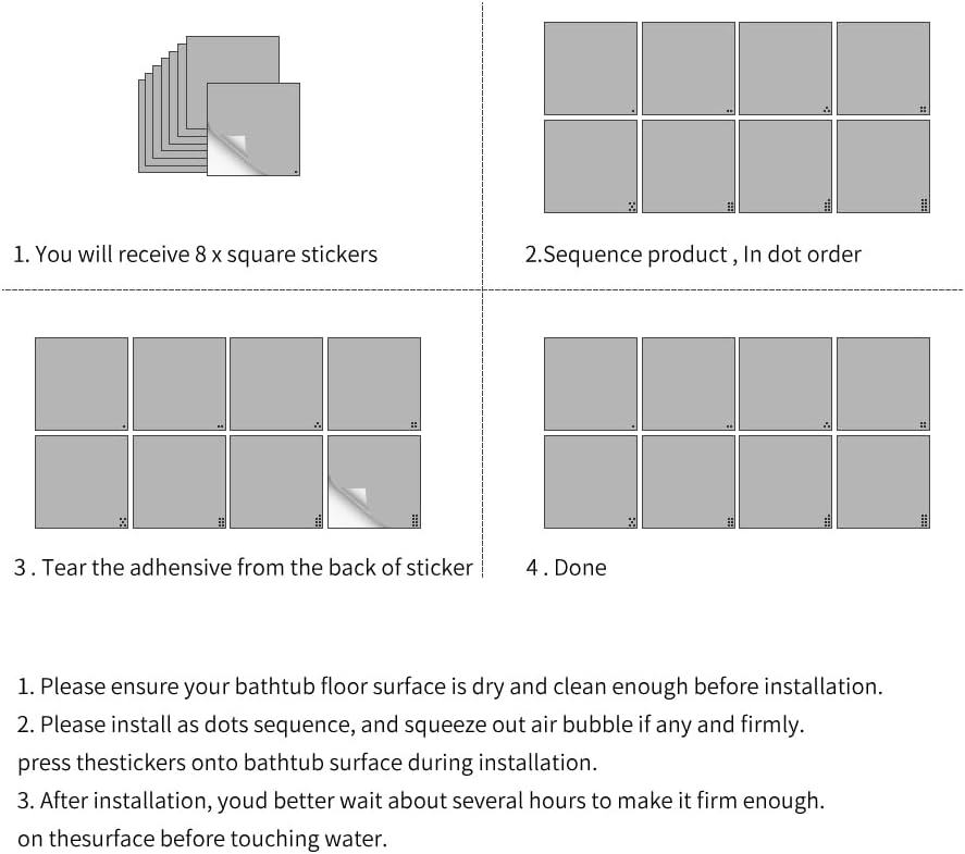 Non Slip Bathtub Stickers Square 51x51 Inch 8pcs for Adults and Kids
