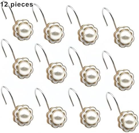 Stylish Pearl Flower 12pc Rust-Proof Showers Hangers for Home Bathroom