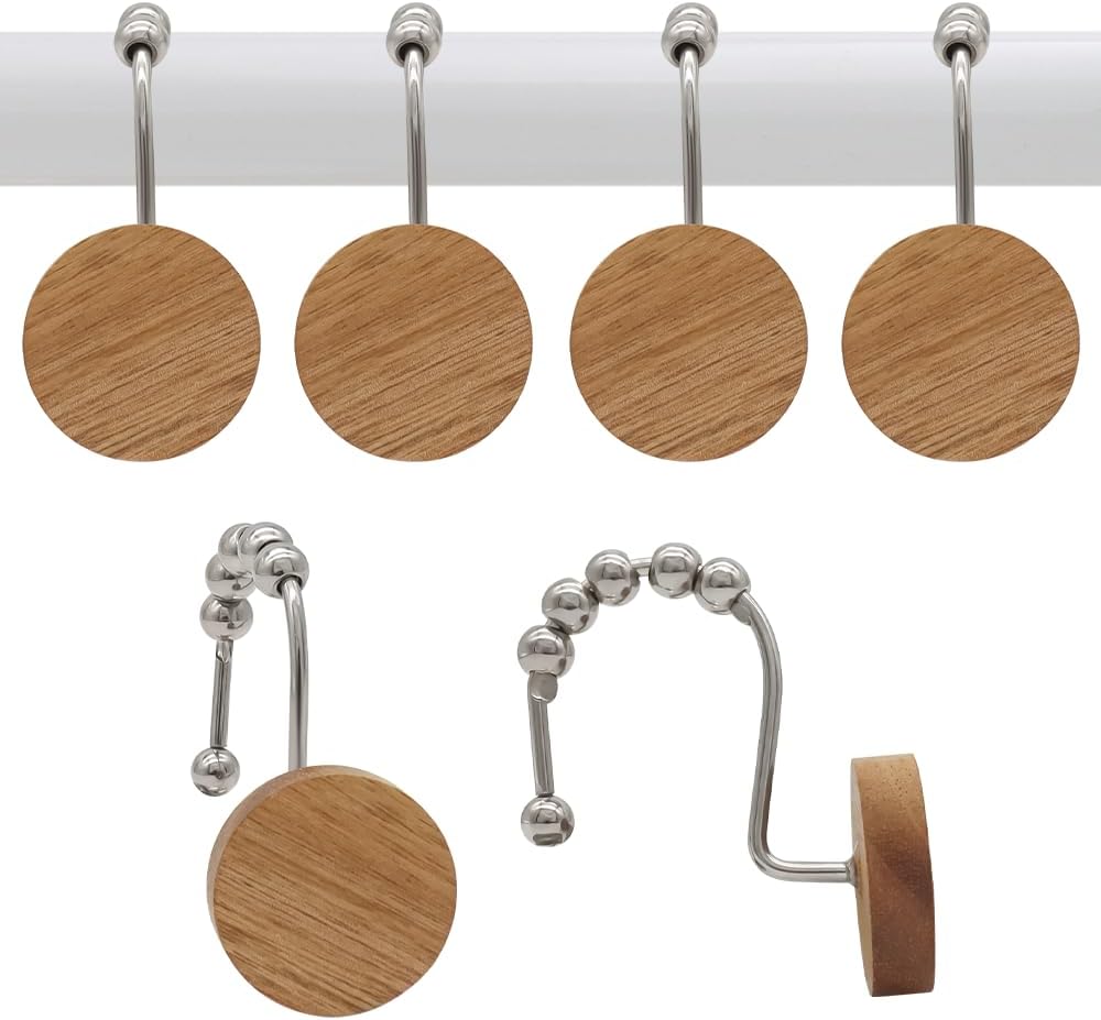 Modern Wood Shower Curtain Hooks 12PCS Silvery