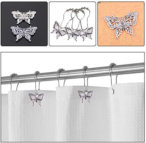 12-Piece Rustproof Butterfly Shower Curtain Hangers Garden Nature Themed
