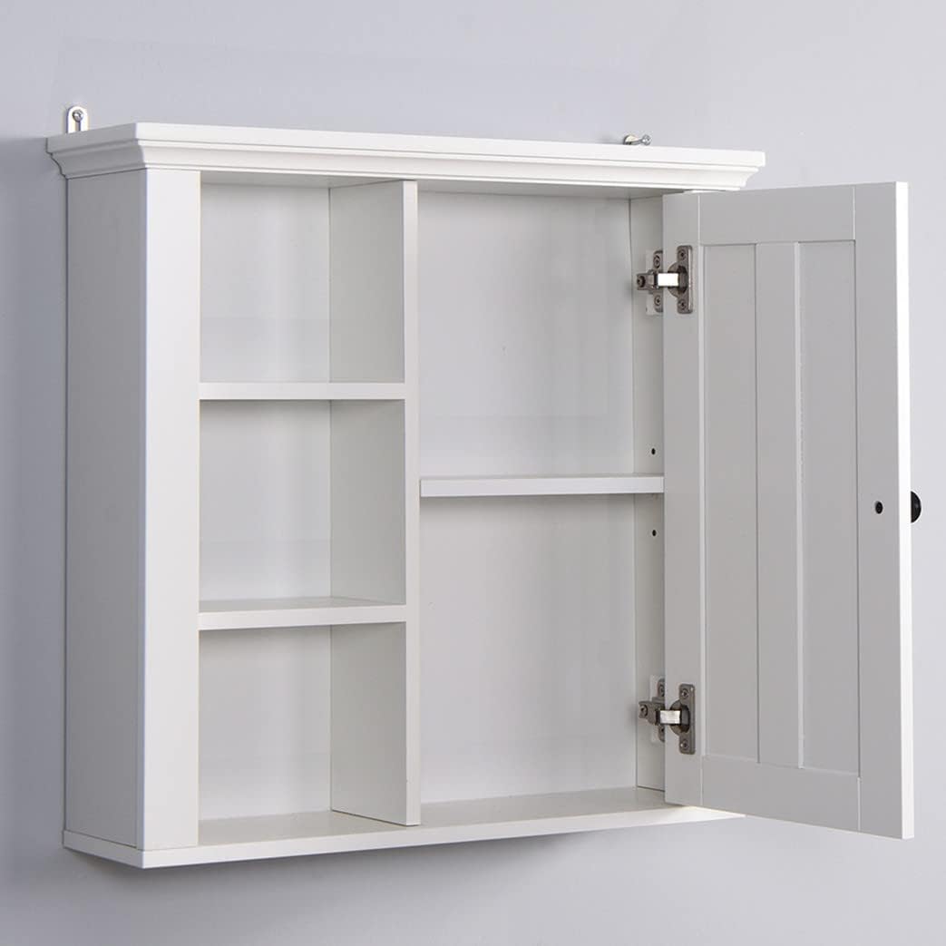 Adjustable Wall-Mounted White Bathroom Storage Cabinet with 3 Open Shelves