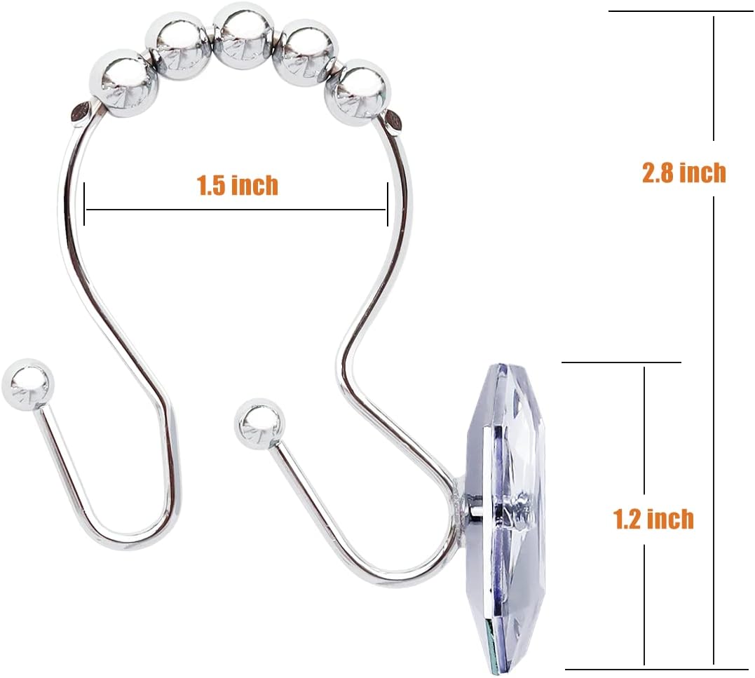 12-Piece Double Shower curtain Ring with Glide Action Crystal Clarity