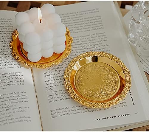 2pc Gold Metal Jewelry Tray Round Candle Organizer Dish