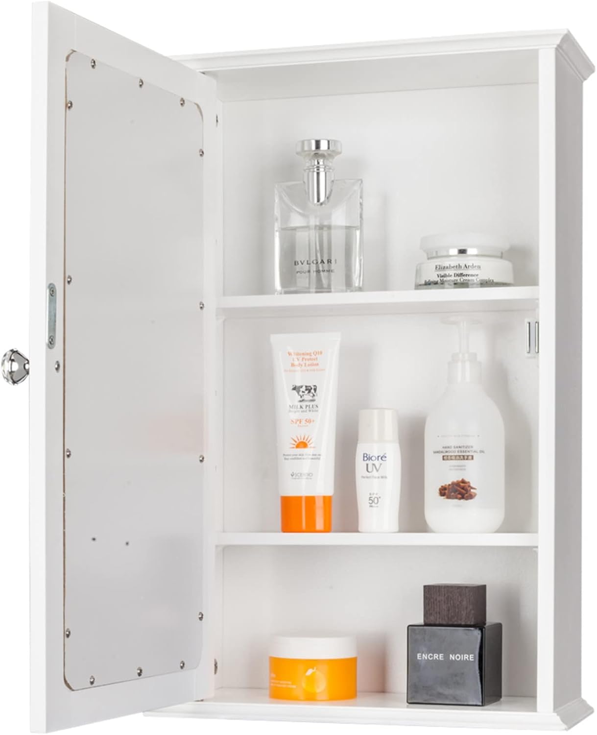 Mirror Wall Cabinet with Adjustable Shelves and Crystal Knob