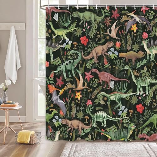 Wathon Dinosaurs Bath Curtain with 12 Hooks