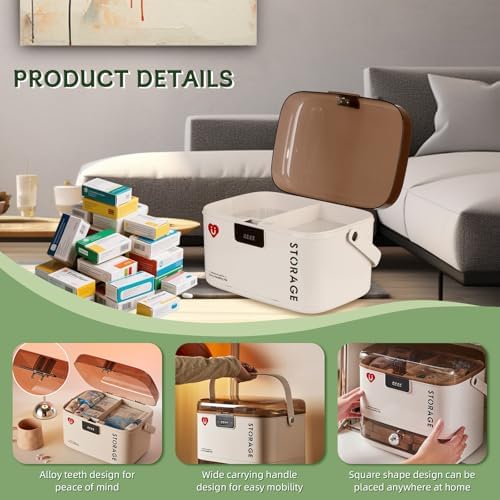 PENCK 4-Digit Combination Medicine Lock Box for Home and Travel