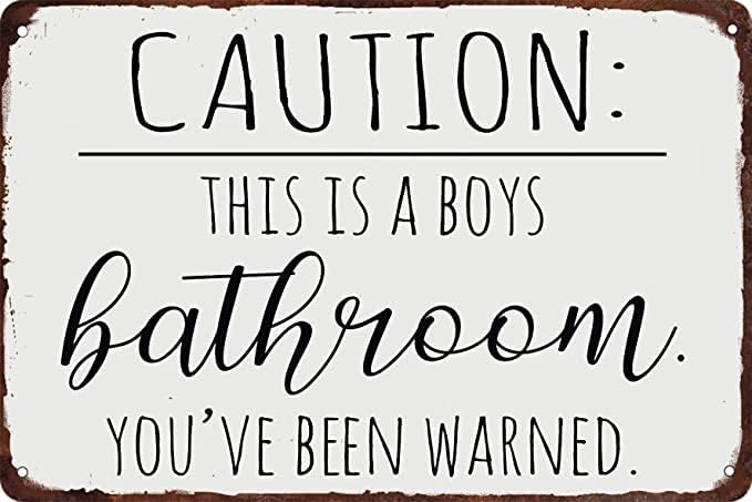 Bibilboi Boys Bathroom Caution Sign Weatherproof Aluminum Decor 55x8