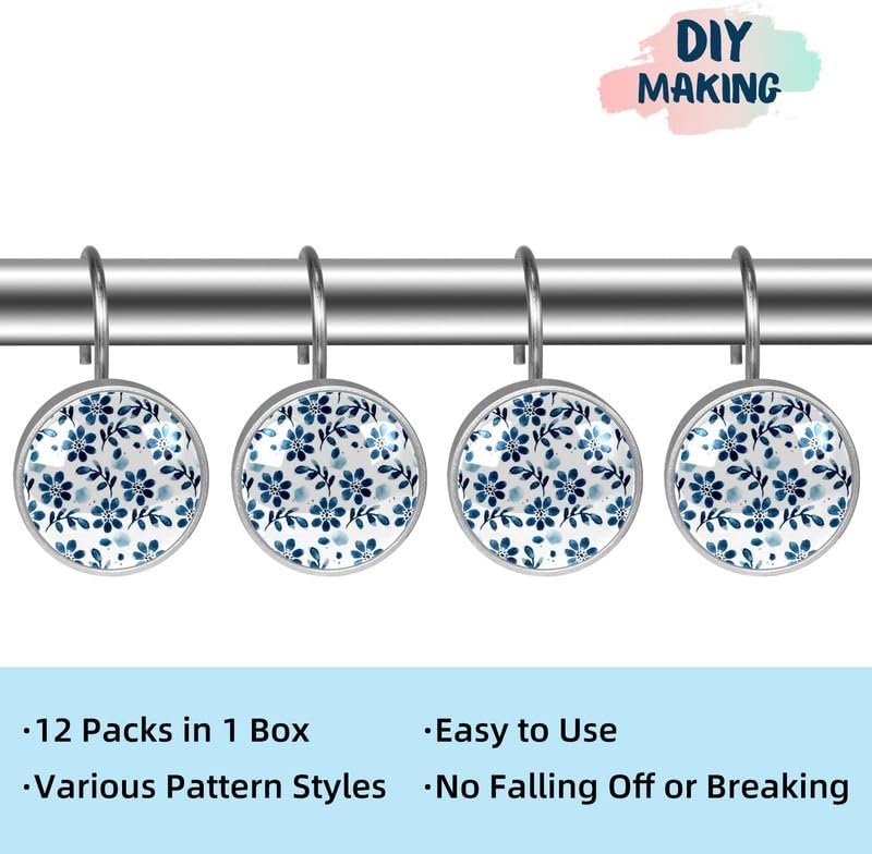 12-Piece Decorative Shower Curtain Hooks with Stainless Steel Rings