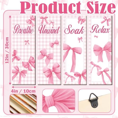 4 Piece Pink Bow Bathroom Wall Decor Set
