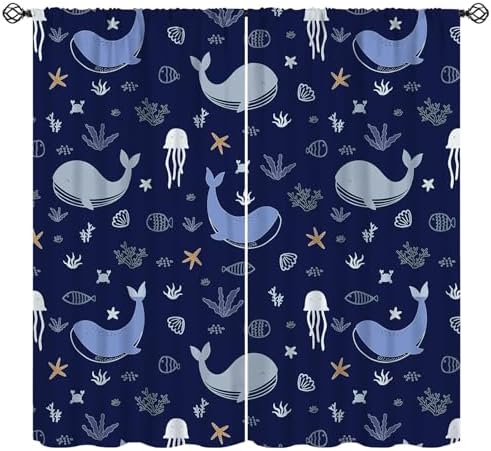 Whale Window Curtains for Kids Cartoon Se jellyfish Decor
