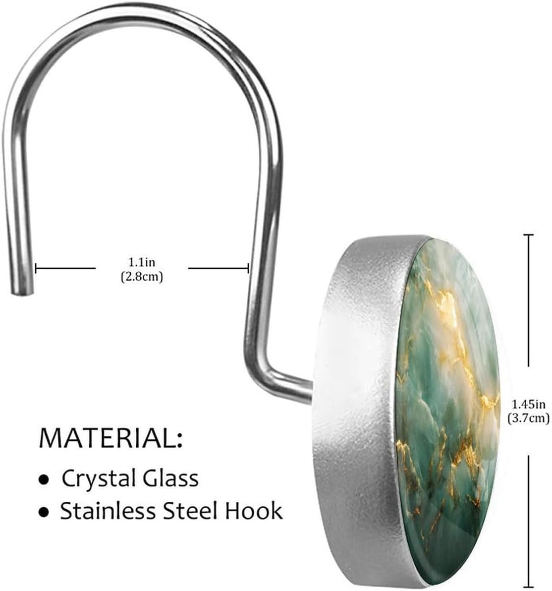 XAVOY 12-Piece Marble Texture Stainless Steel Shower Curtain Hangers
