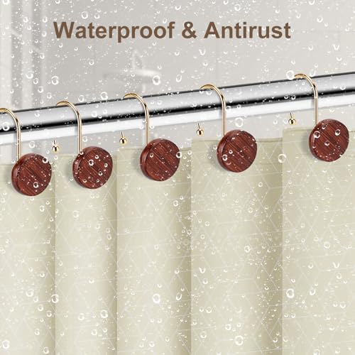 YanKitour Shower Curtain Hooks 12 Pack Black Walnut Gold