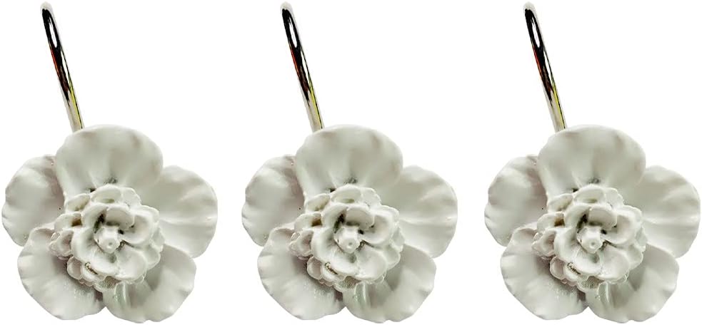 Twofishes White Flower Shower Curtain Hooks 12-Piece Set