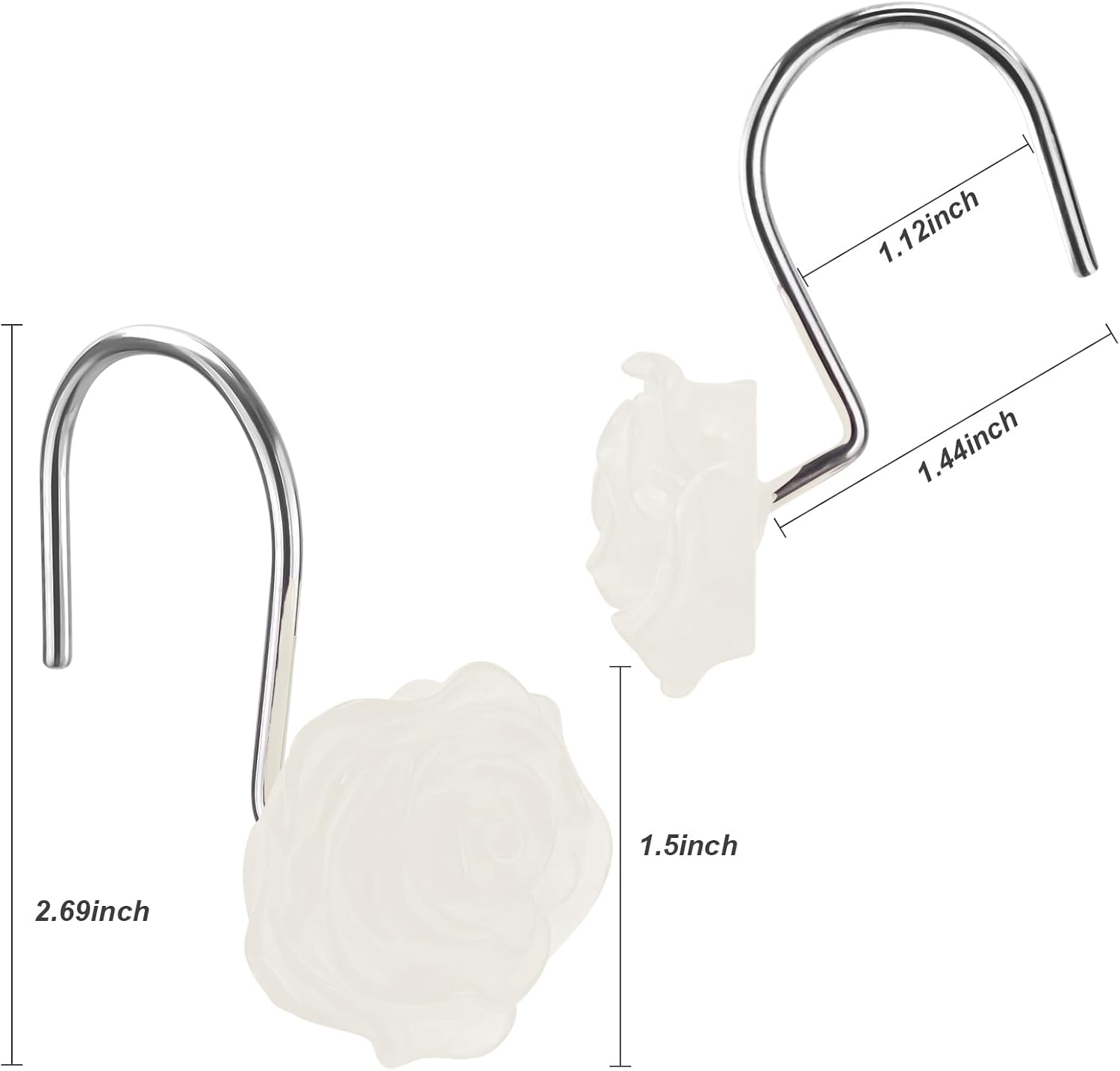 12 Pc Glowing Rose Shower Hooks Elegant Bathroom Decor
