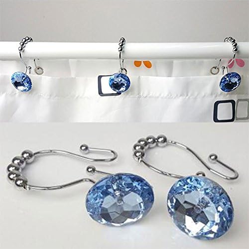 LUXURY WAY Sky-Blue Decorative Shower Curtain Double Hooks