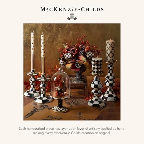 Candleholder - Cute Black White Courtly Check Enamel Pillar Candle Stand