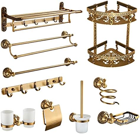 Antique Brass Towel Bar Cup Holders Roll Paper Holder Soap Dish Hairdryer Rack