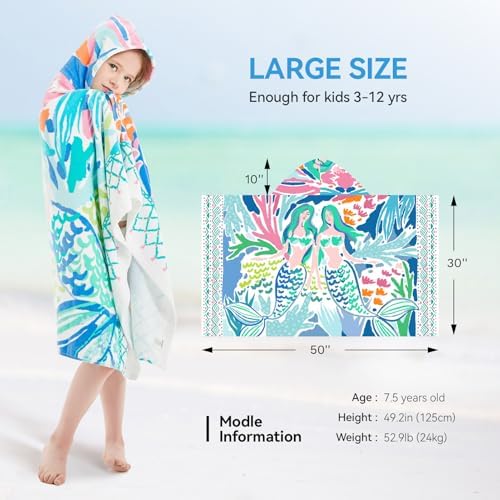 Girls Hooded Bath Towel with Mermaid and Unicorn Designs