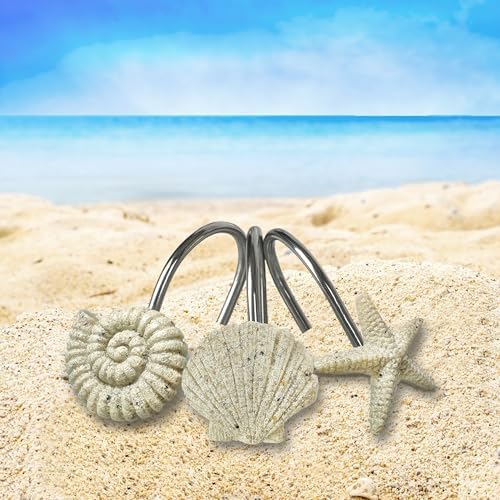 Sunlit Seashells Starfish Conch Decorative Shower Hooks 12 Pack
