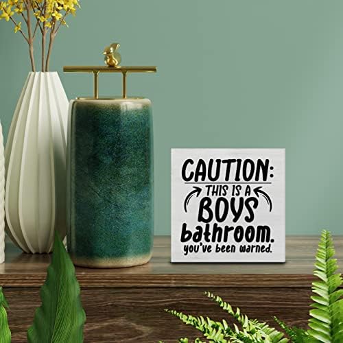 Country Caution Boys Bathroom Wood Box Sign Decor