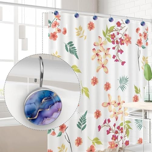12pcs Purple Marble Shower Curtain Hooks Decorative Hangers