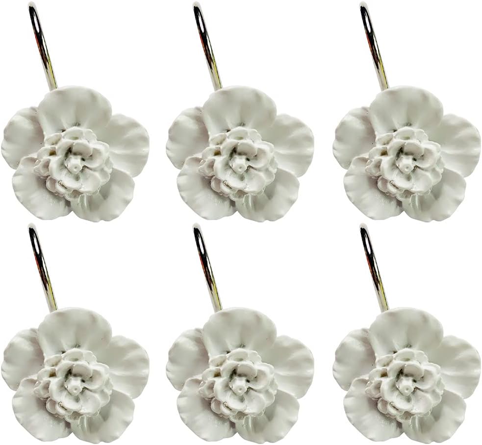 Twofishes White Flower Shower Curtain Hooks 12-Piece Set