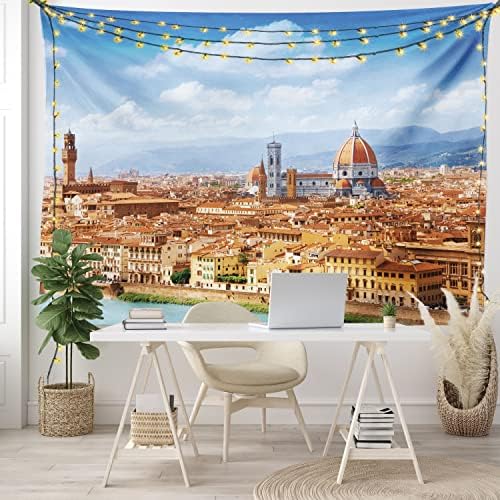 Ambesonne Cityscape Tapestry - 60x40 Brown Blue Wall Hanging