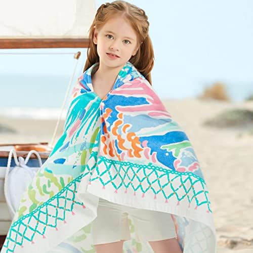 Girls Hooded Bath Towel with Mermaid and Unicorn Designs
