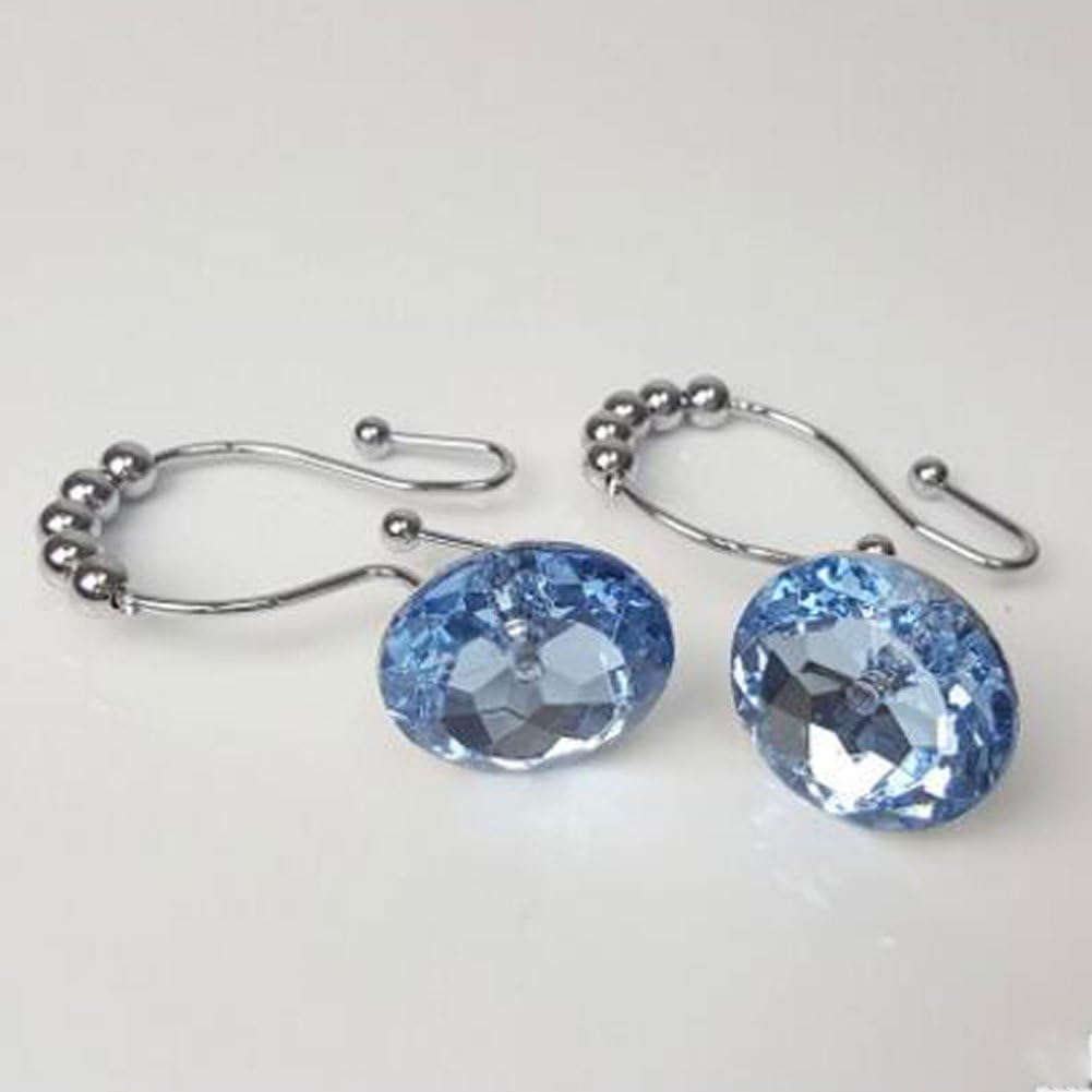 LUXURY WAY Sky-Blue Decorative Shower Curtain Double Hooks