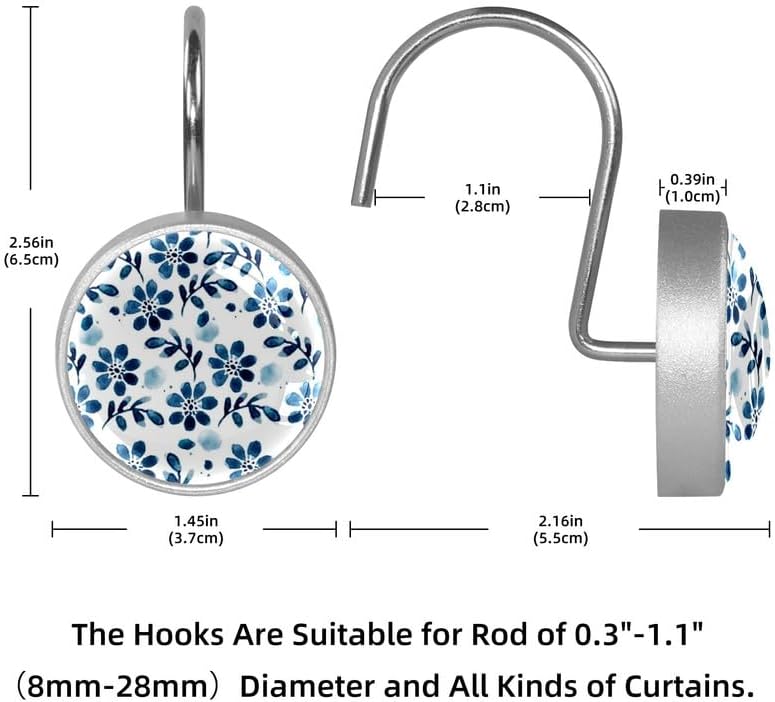12-Piece Decorative Shower Curtain Hooks with Stainless Steel Rings