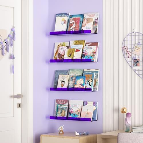 4-Piece Floating Acrylic Shelves for Wall Storage 15 Clear Purple