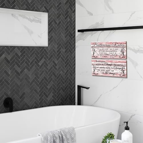 2 Pcs Funny Pink Bathroom Signs Set