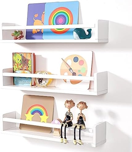 Sturdy 24 Floating Bookshelves for Kids Set of 3 Solid White wood