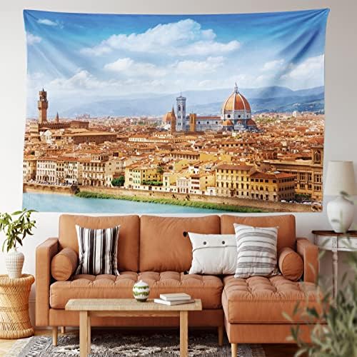 Ambesonne Cityscape Tapestry - 60x40 Brown Blue Wall Hanging