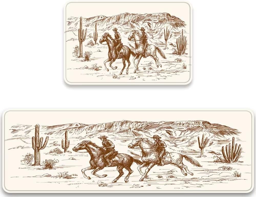 Premium Stylized Western Kitchen Rugs Set for Cowboys
