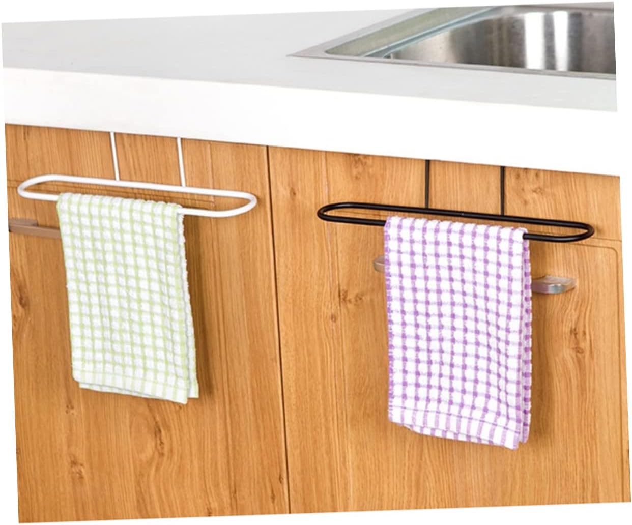 Alipis 2pc Towel Holder Rack Organizer Space-Saving Design Black White