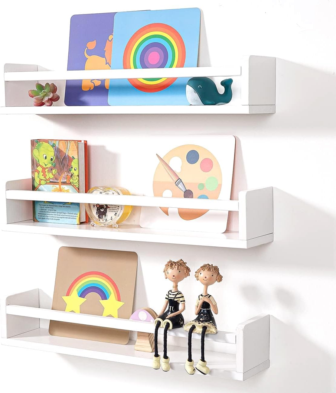 Sturdy 24 Floating Bookshelves for Kids Set of 3 Solid White wood