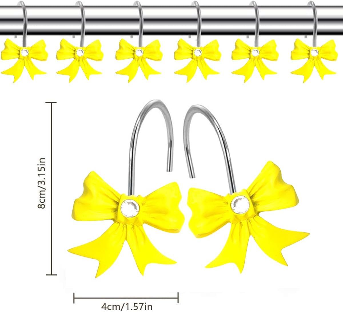 Yellow Decorative Shower Curtain Hooks 12PCS Set with Rhinestone Design