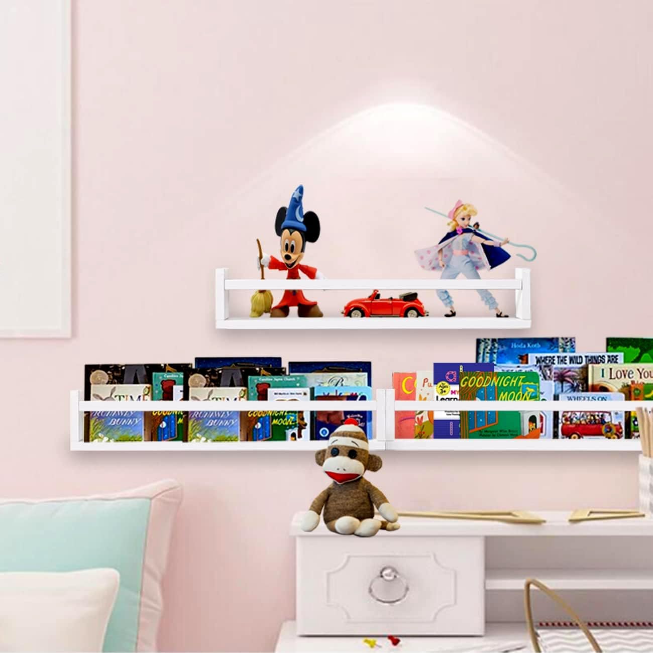 Sturdy 24 Floating Bookshelves for Kids Set of 3 Solid White wood