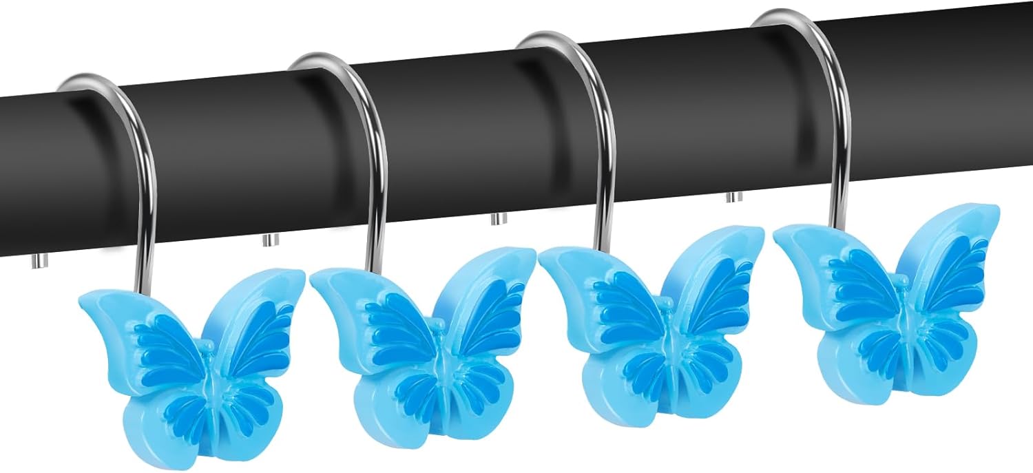 AGPTEK Decorative Butterfly Shower Curtain Hooks Set of 12 Blue