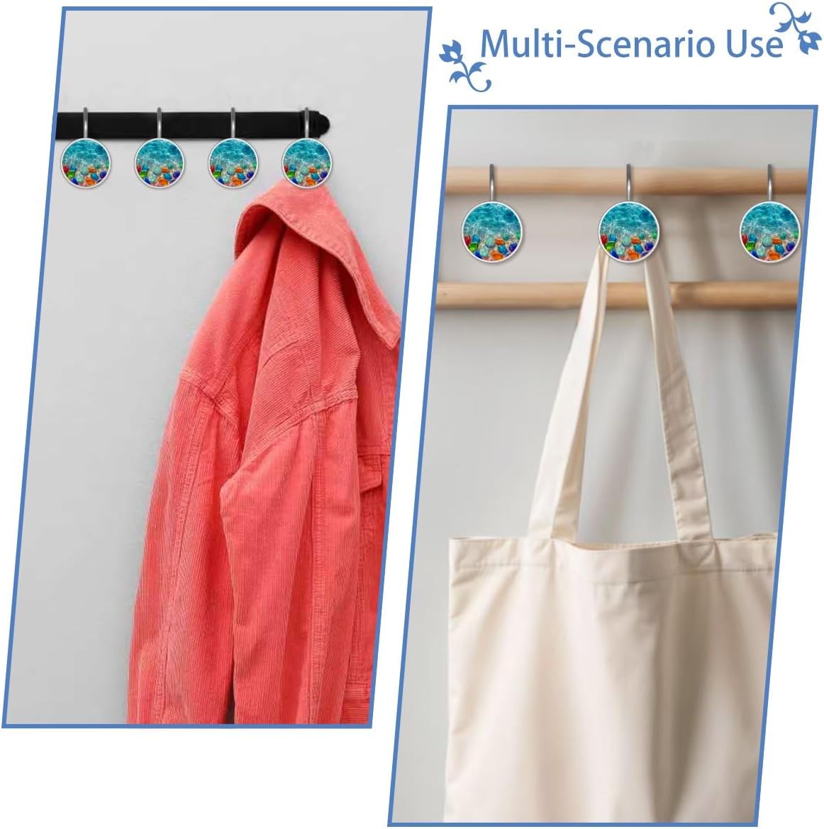 Set of 12 Decorative Shower Curtain Hooks