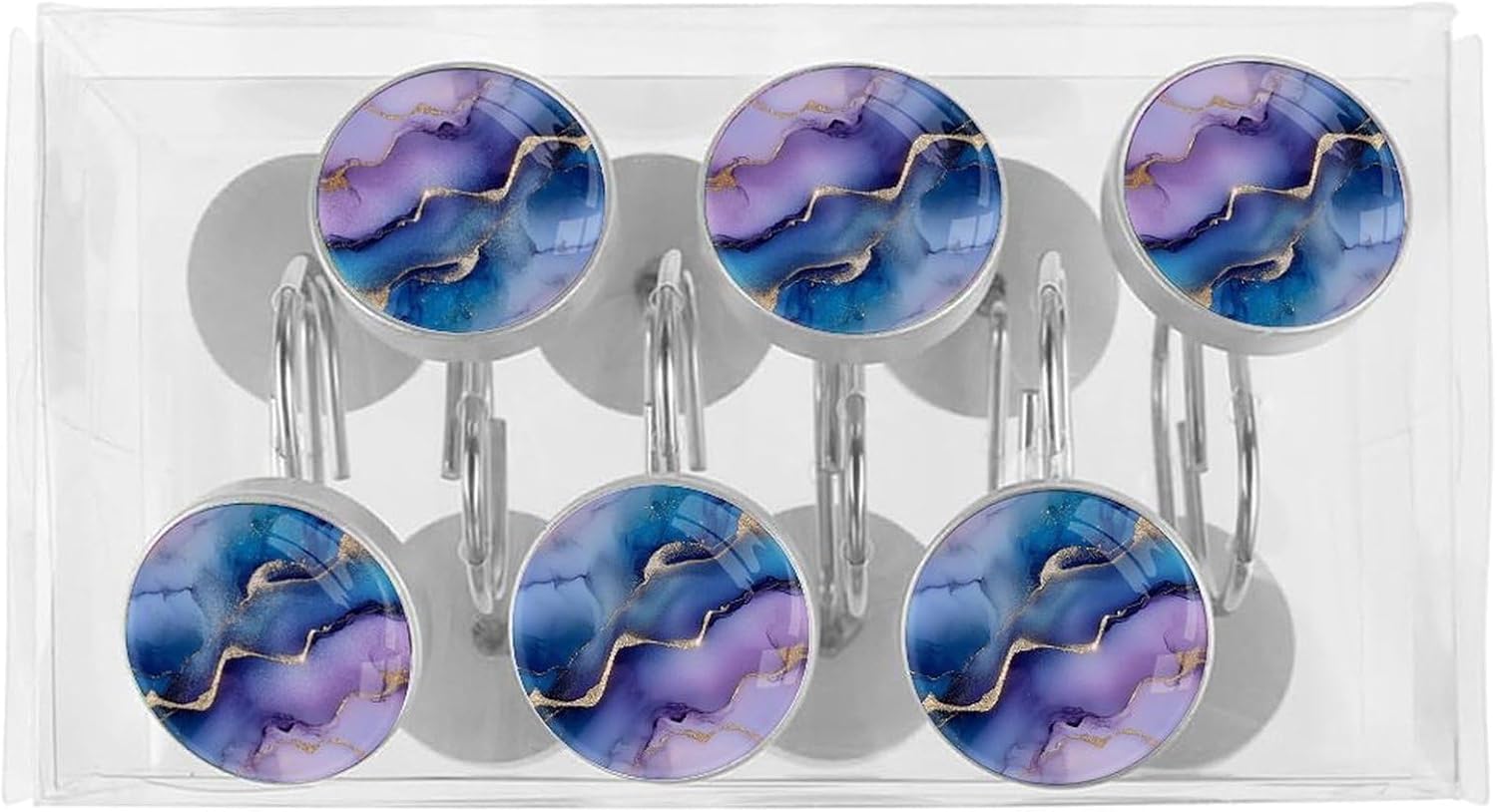 12pcs Purple Marble Shower Curtain Hooks Decorative Hangers