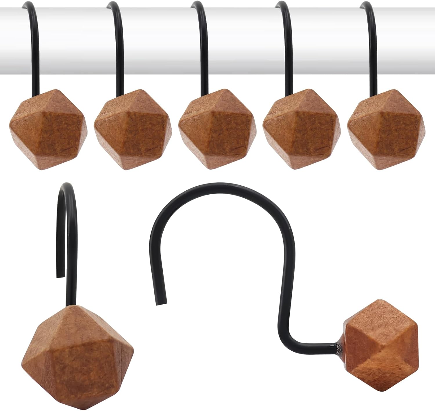 Natural Wood Decorative Shower Curtain Hangers